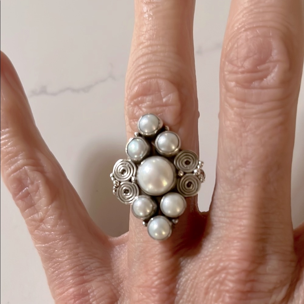 Vintage Sterling Silver Real Pearl Ring